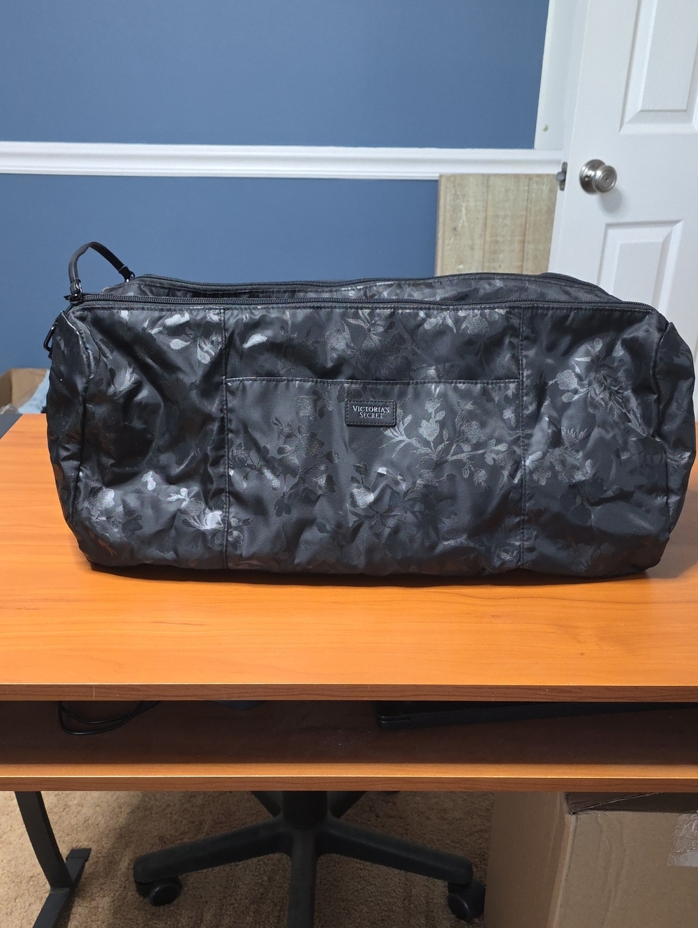 Victoria's Secret Black Floral Duffle Bag